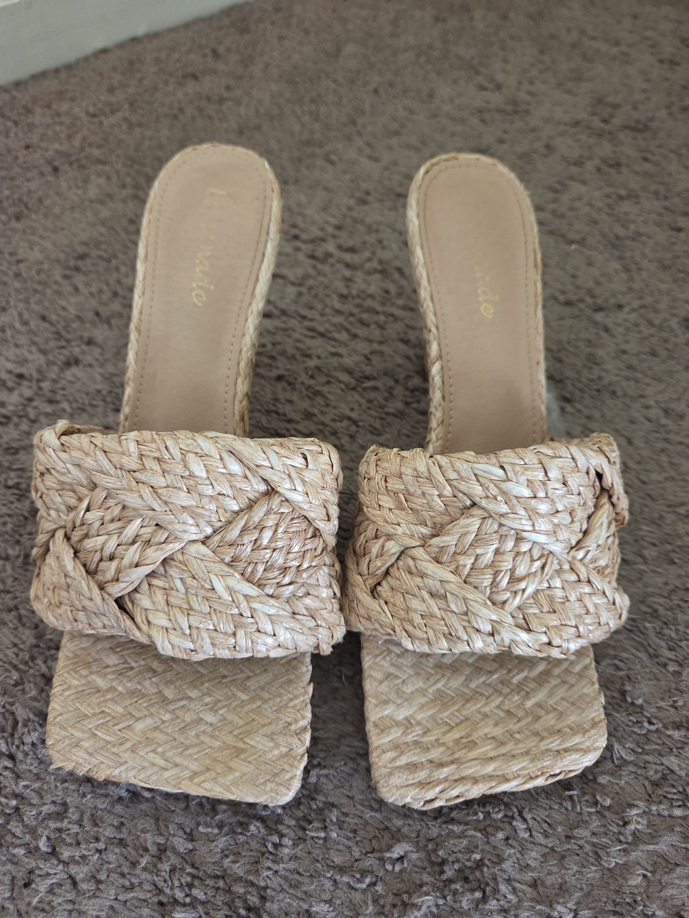 Woven Slide Heels in Natural Straw - Women Size 7.5